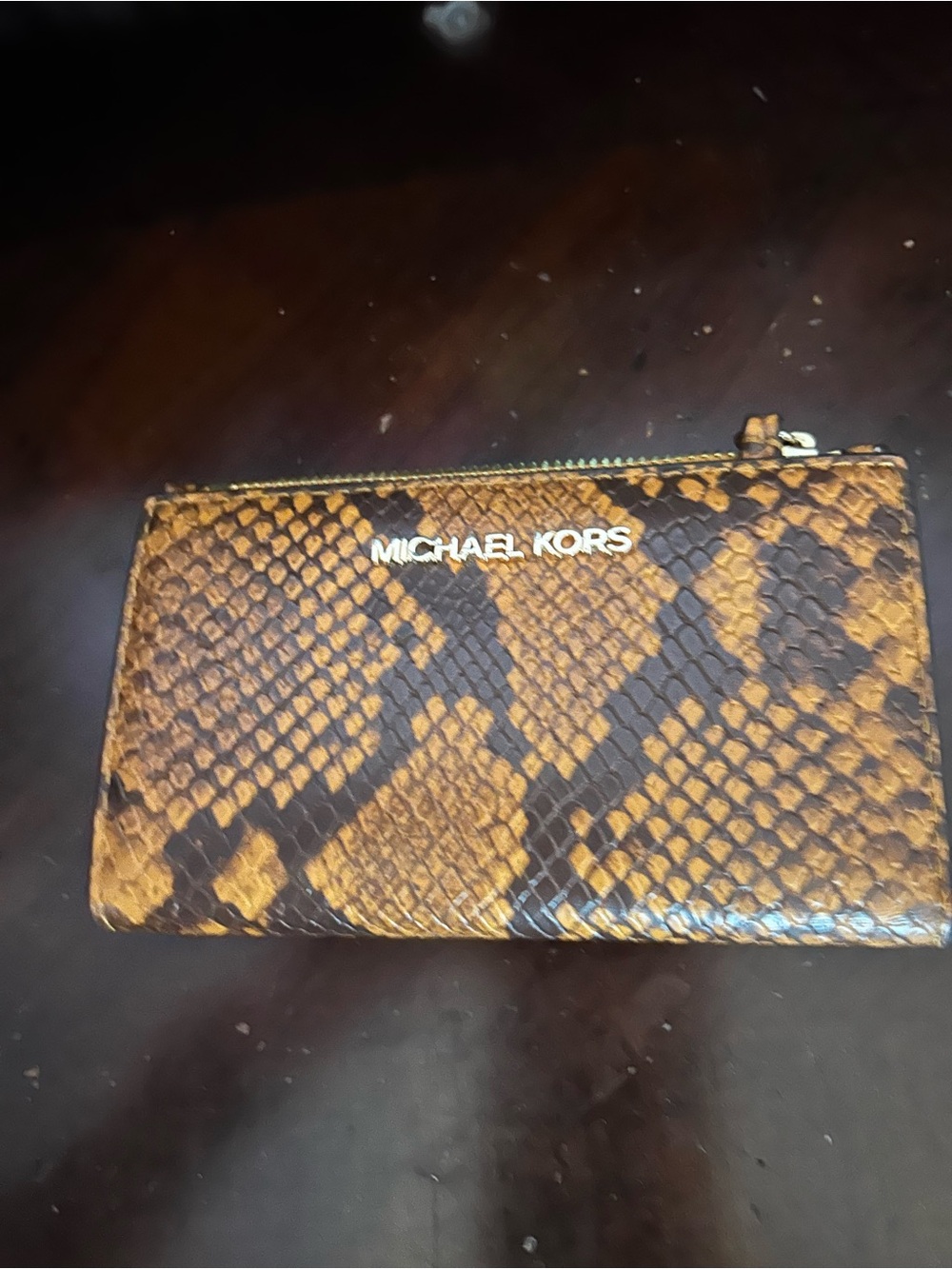 Michael Kors Brown and Black Snakeskin Zip Wallet